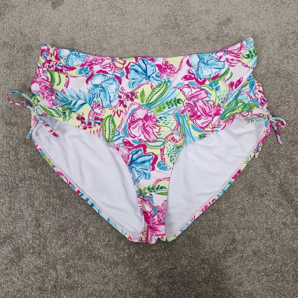 Stella Parker Women's Bikini Swim Bottom Size 20W Colorful Floral Ruched Sides